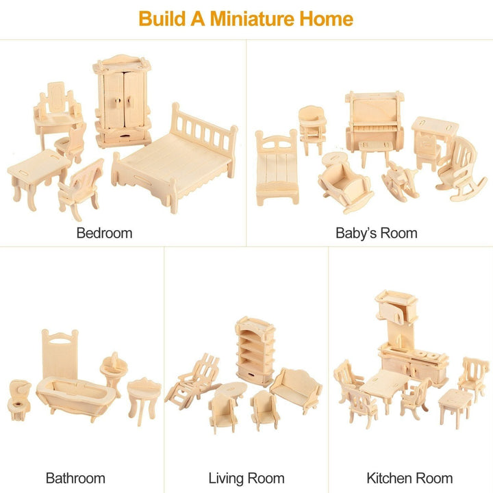 3D Wooden Dollhouse Furniture Puzzles Image 4