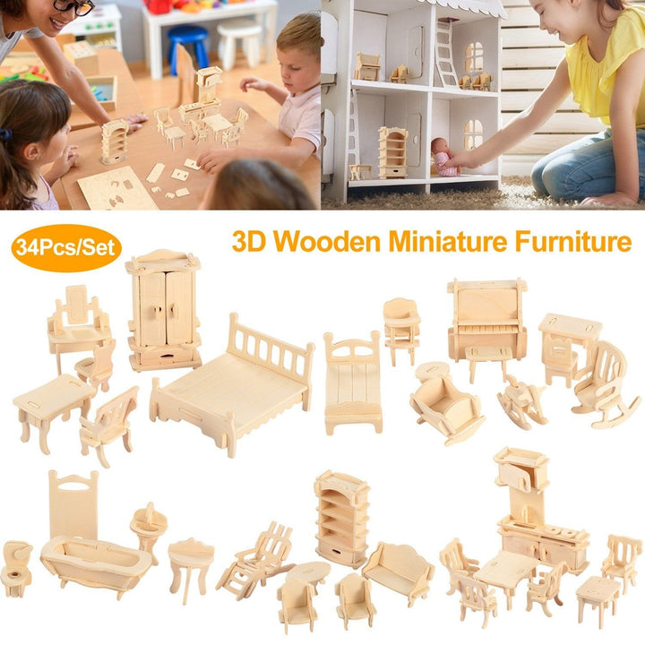 3D Wooden Dollhouse Furniture Puzzles Image 7