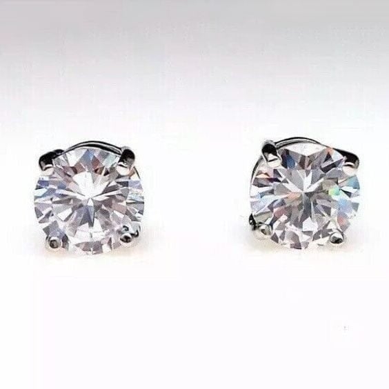 4 Ct Round Cut FL/D Lab Created White Sapphire Stud Earrings 14K White Gold Image 3