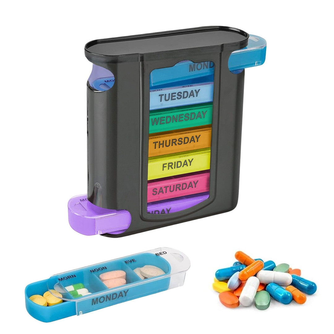 4 Times A Day Black 7 Day Stackable Daily Pill And Medicine Organizer Image 1