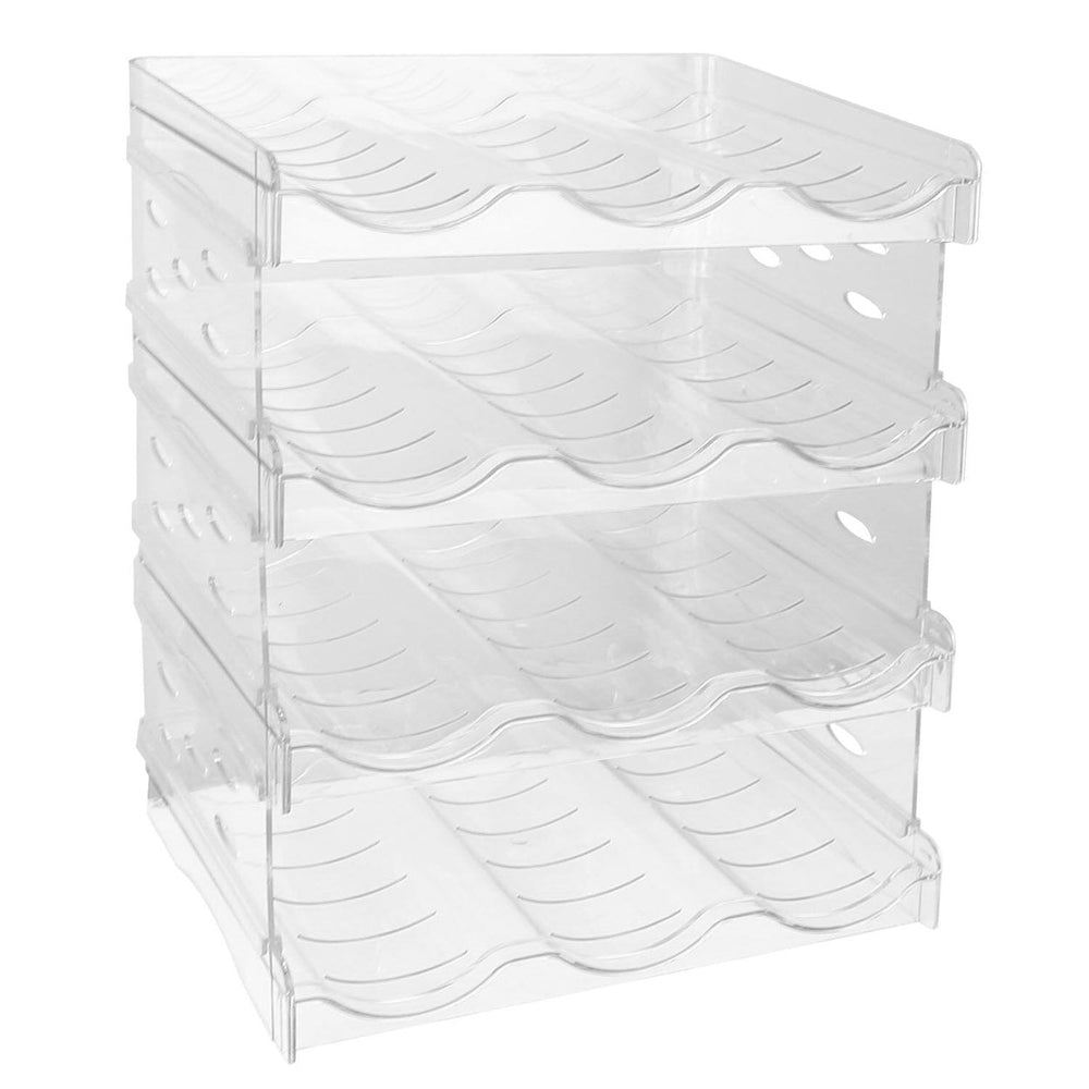 4-Tier Bottle Storage 12 Bottles Transparent Stackable Organizer Holder Shelf Image 2