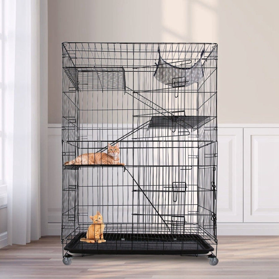 4-Tier Cat Cage with 360 Lockable Wheels 3 Doors 3 Ladders and 1 Hammock Image 1