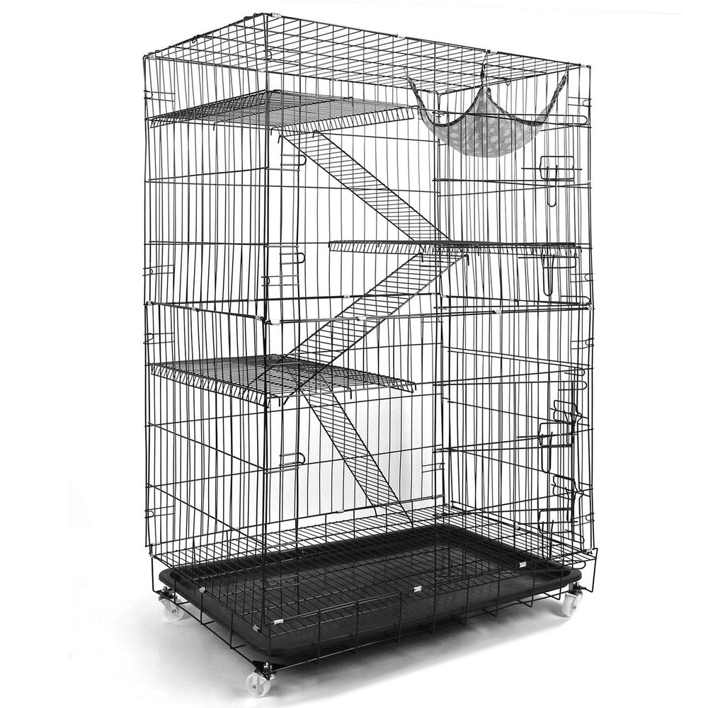 4-Tier Cat Cage with 360 Lockable Wheels 3 Doors 3 Ladders and 1 Hammock Image 2