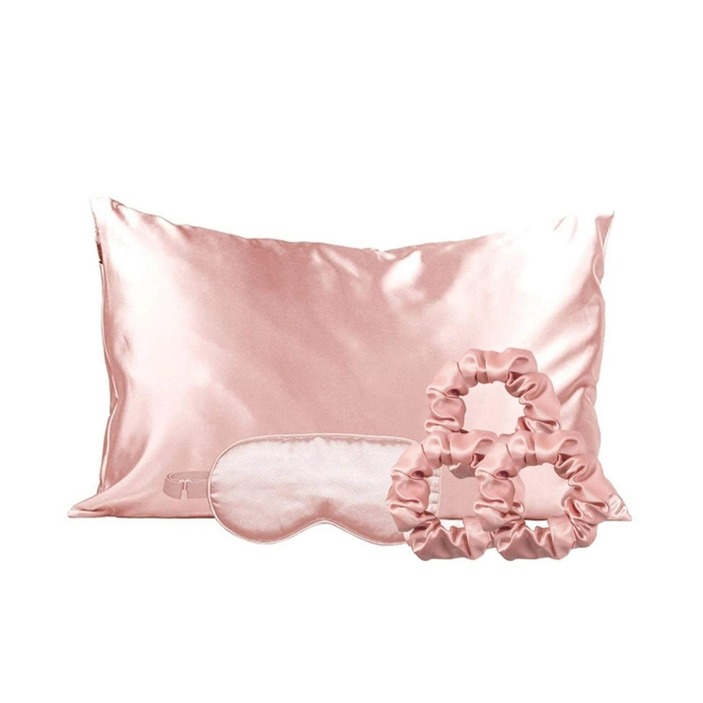 5-Piece: Silky Satin Cozy Comfortable Blush Sleep Set For Peaceful Sleep And Healthy Skin Image 2