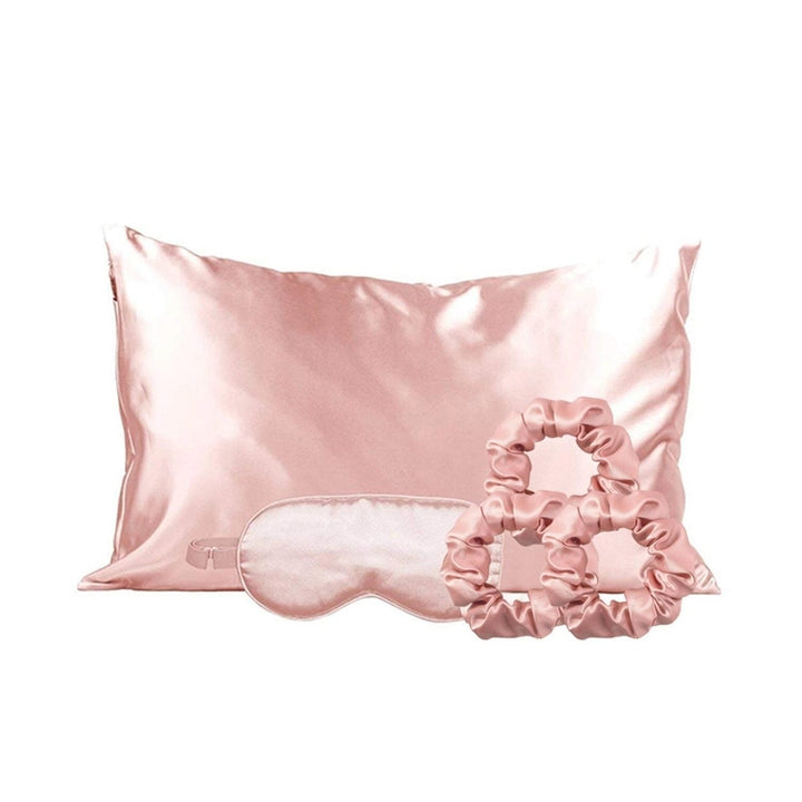 5-Piece: Silky Satin Cozy Comfortable Blush Sleep Set For Peaceful Sleep And Healthy Skin Image 2