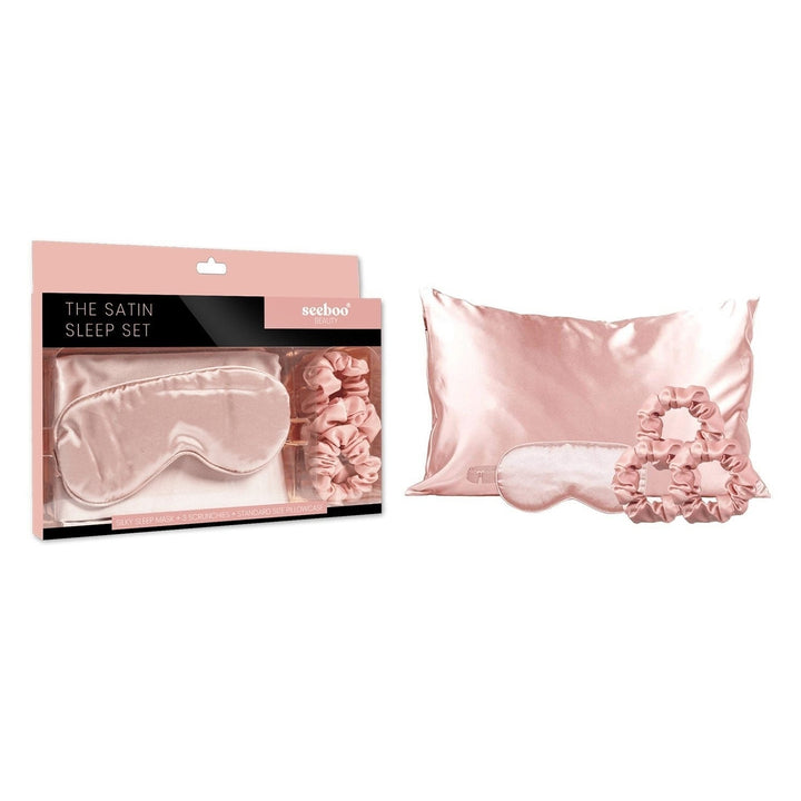 5-Piece: Silky Satin Cozy Comfortable Blush Sleep Set For Peaceful Sleep And Healthy Skin Image 3