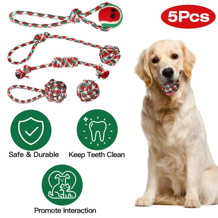 5-Pieces: Christmas Dog Rope Chew Toys Image 4