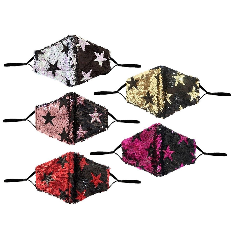 5-Pack: Star Struck Cotton Reversible Sequin Fashion Face Masks With Adjustable Ear Loops Image 1