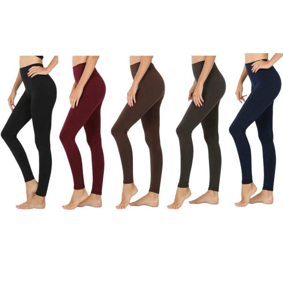 5-Pack: Womens Assorted Premium Fleece-Lined Leggings Image 1