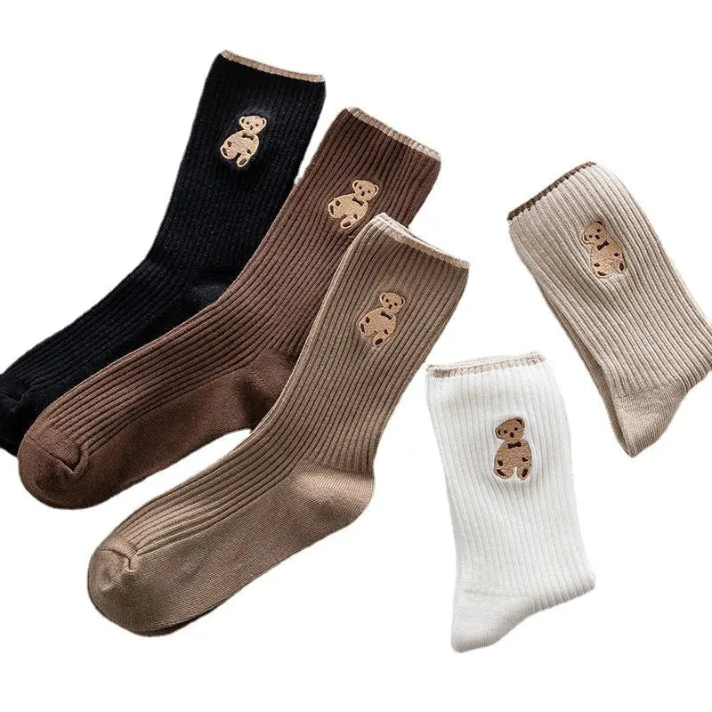 5-Pairs: Bear Embroidery Low Cut Ankle Socks Image 2