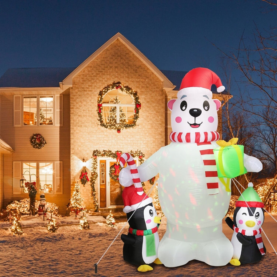 5.9Ft Christmas Inflatable Polar Bear and Penguin Blow Up Yard Outdoor Decoration with LED Image 1