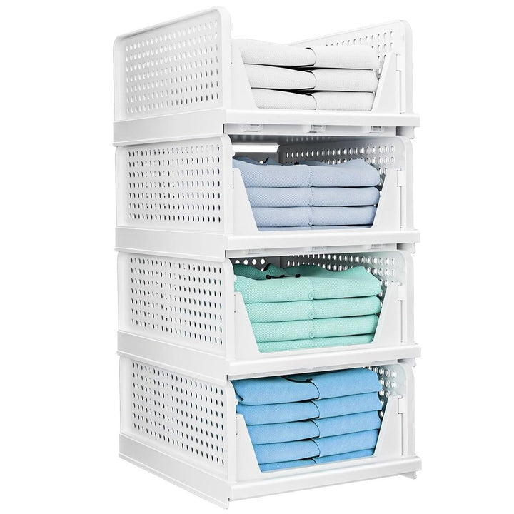 4-Packs: Plastic Storage Box Closet Organizer Foldable Storage with Slide Rail Push-Pull Image 1