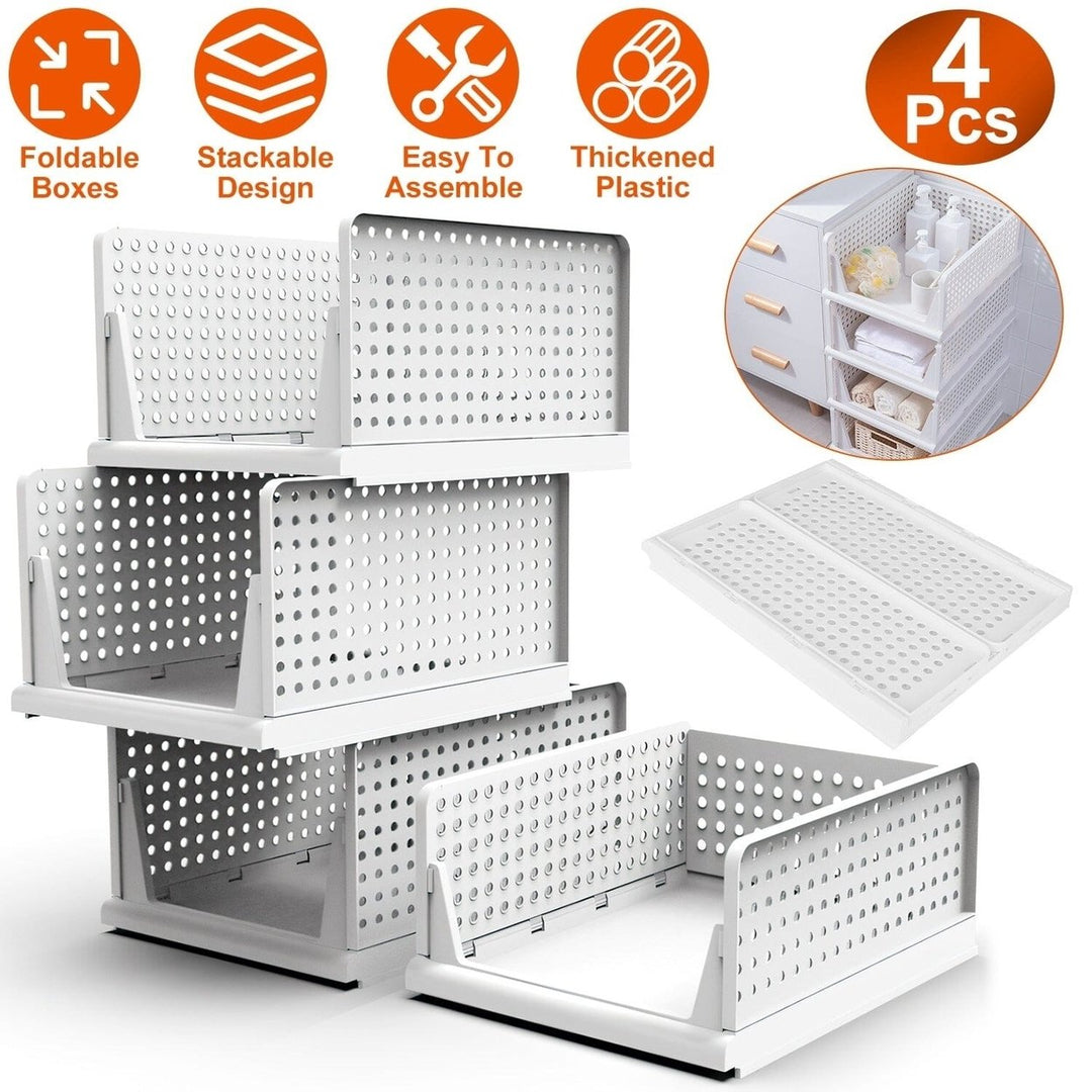 4-Packs: Plastic Storage Box Closet Organizer Foldable Storage with Slide Rail Push-Pull Image 4