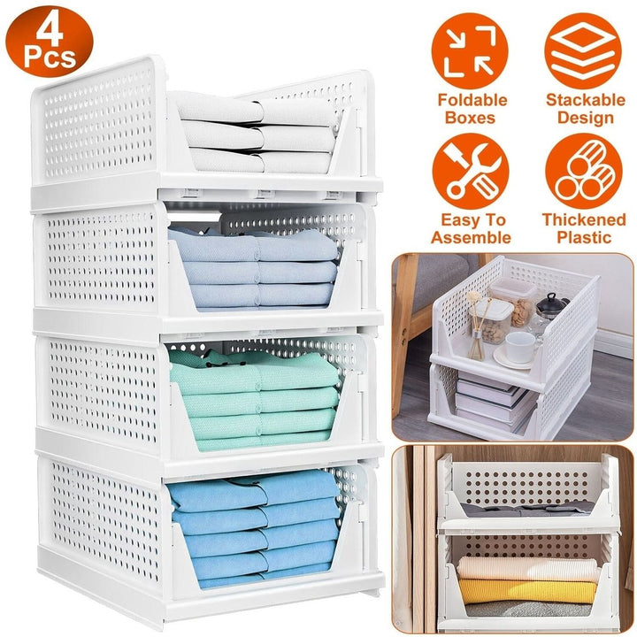 4-Packs: Plastic Storage Box Closet Organizer Foldable Storage with Slide Rail Push-Pull Image 6