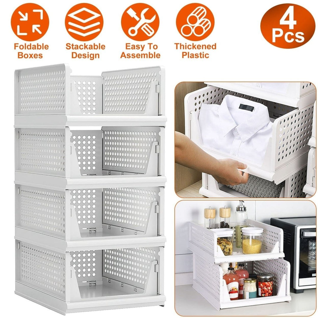 4-Packs: Plastic Storage Box Closet Organizer Foldable Storage with Slide Rail Push-Pull Image 9