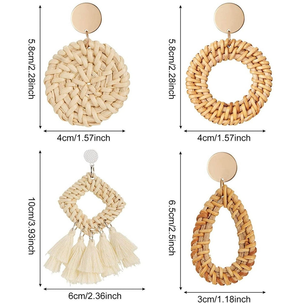 4-Pairs: Womens Rattan Earrings Image 2