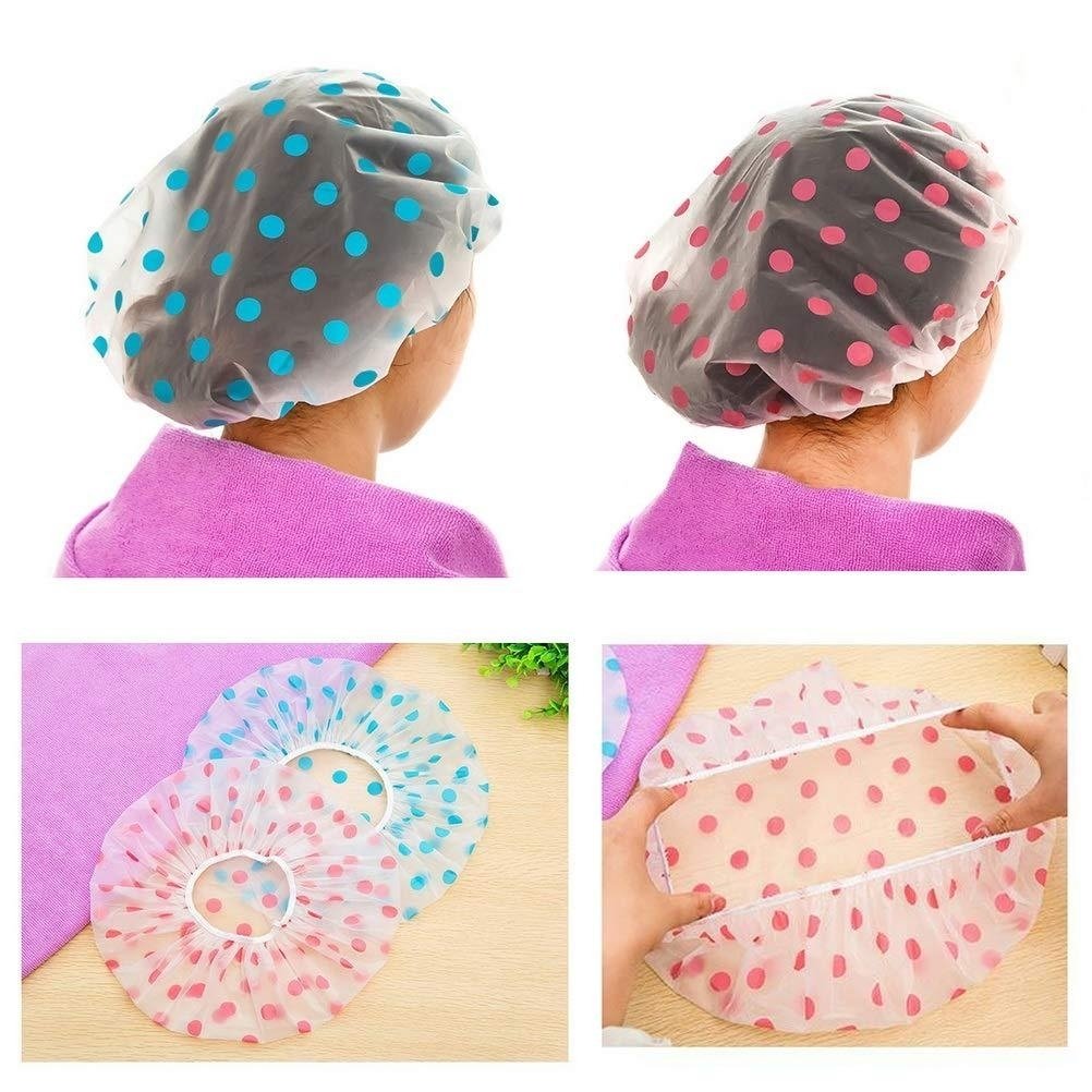 6-Pack: Reusable Shower Caps Elastic Band Bath Hair Hat Image 4