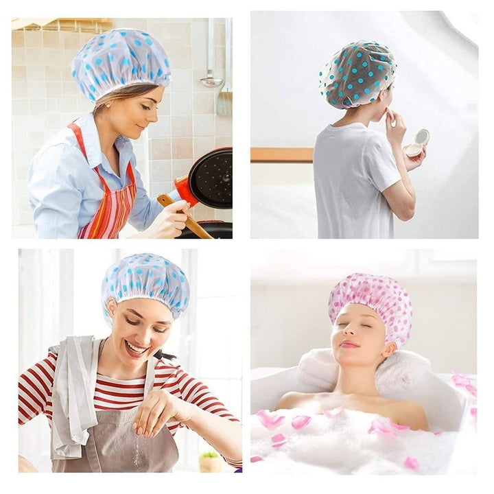 6-Pack: Reusable Shower Caps Elastic Band Bath Hair Hat Image 4