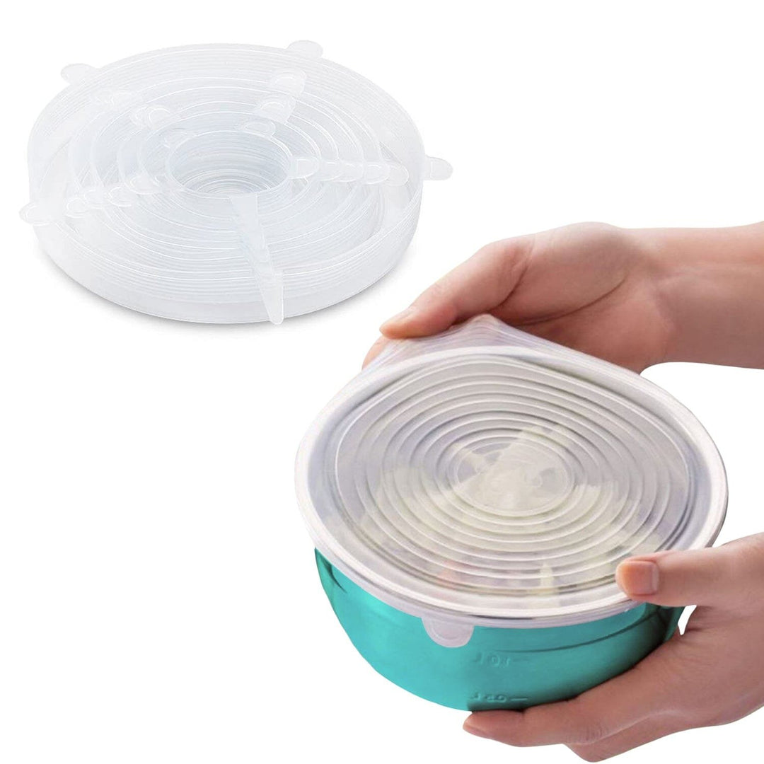 6-Pack: Reusable Silicone Stretch Container Lids Covers for Food Storage - Fit Most Containers Image 1