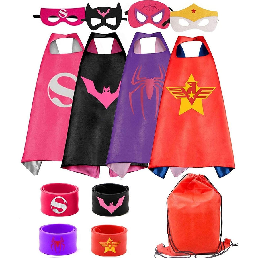 4-Piece: Kids Dress Up Superhero Capes Set and Slap Bracelets for Girls Image 1