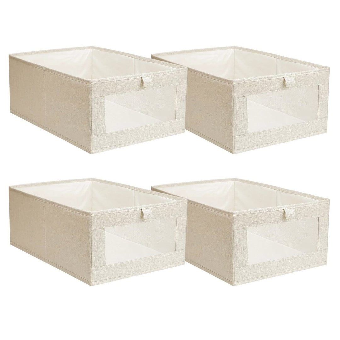 4-Pieces: Foldable Linen Clothing Storage Bin with Visible Clear Window Image 2