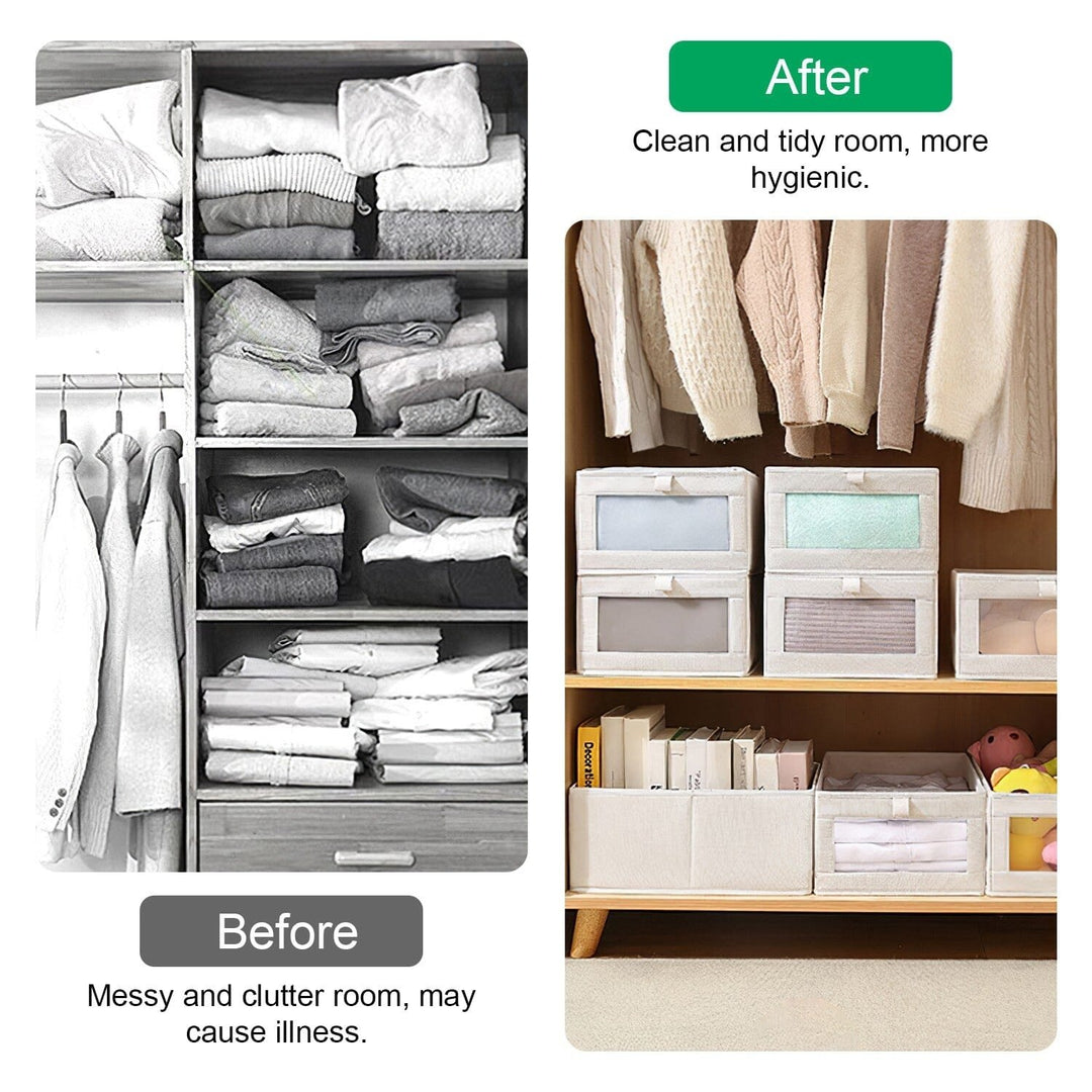 4-Pieces: Foldable Linen Clothing Storage Bin with Visible Clear Window Image 8