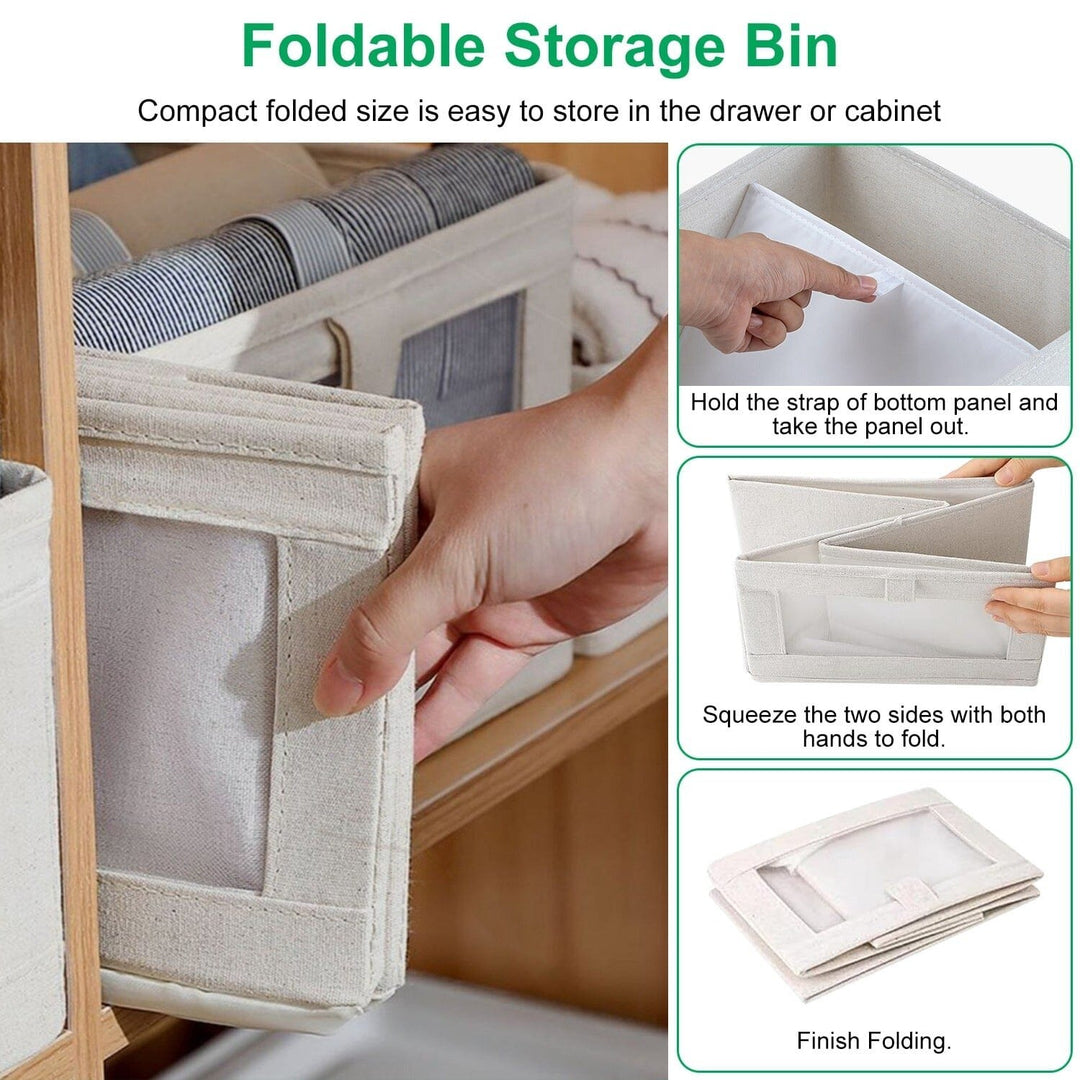 4-Pieces: Foldable Linen Clothing Storage Bin with Visible Clear Window Image 9