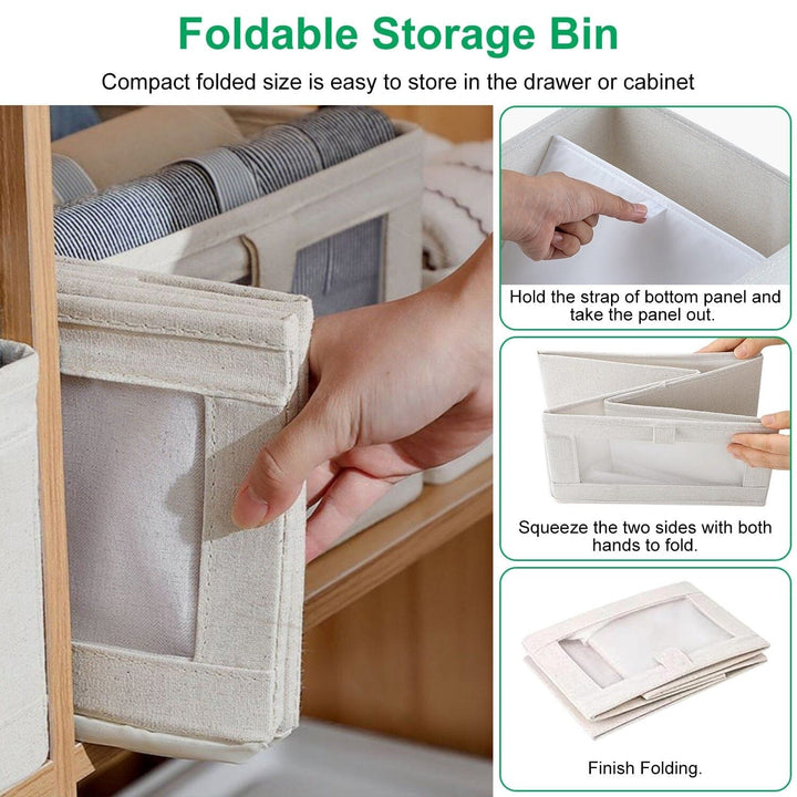 4-Pieces: Foldable Linen Clothing Storage Bin with Visible Clear Window Image 9