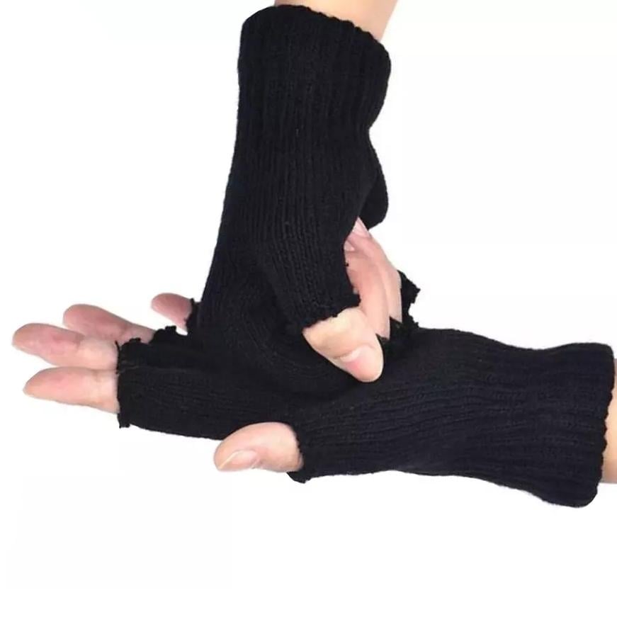 6-Pack: Mens Warm Fingerless Black Winter Gloves Image 1