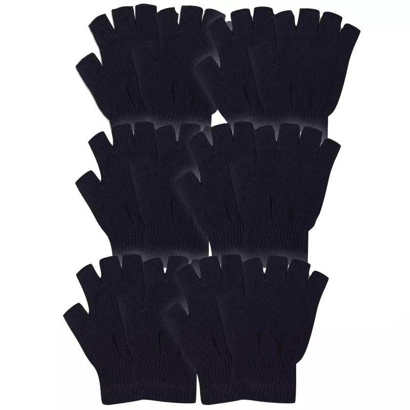 6-Pack: Mens Warm Fingerless Black Winter Gloves Image 2