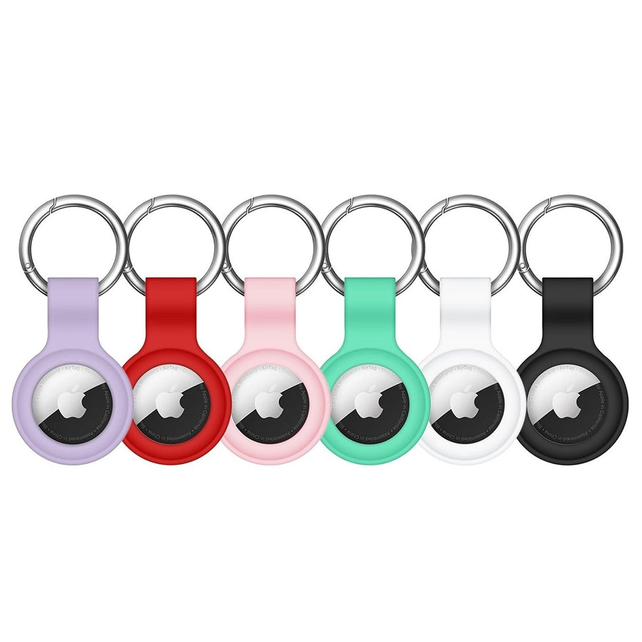 6-Pack: Protective Leather Airtag Holder Tracker Cover with Loop Key Ring Image 1