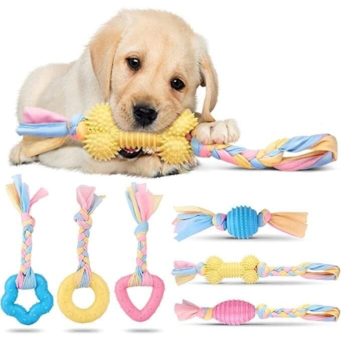 6-Pack: Puppy Teething Chew Toys with Interactive Ropes Image 1