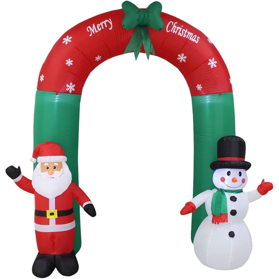 8 Foot Tall Lighted Christmas Inflatable Santa Claus and Snowman Archway Image 1