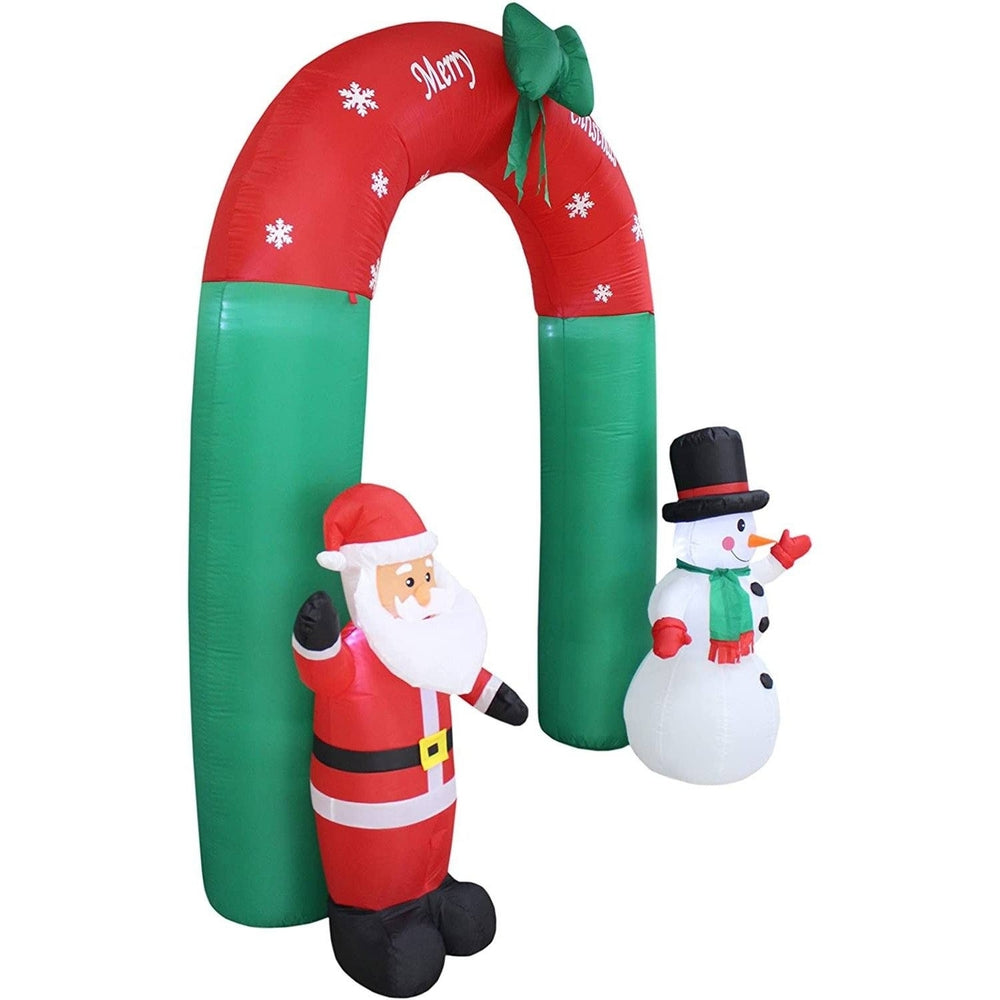 8 Foot Tall Lighted Christmas Inflatable Santa Claus and Snowman Archway Image 2