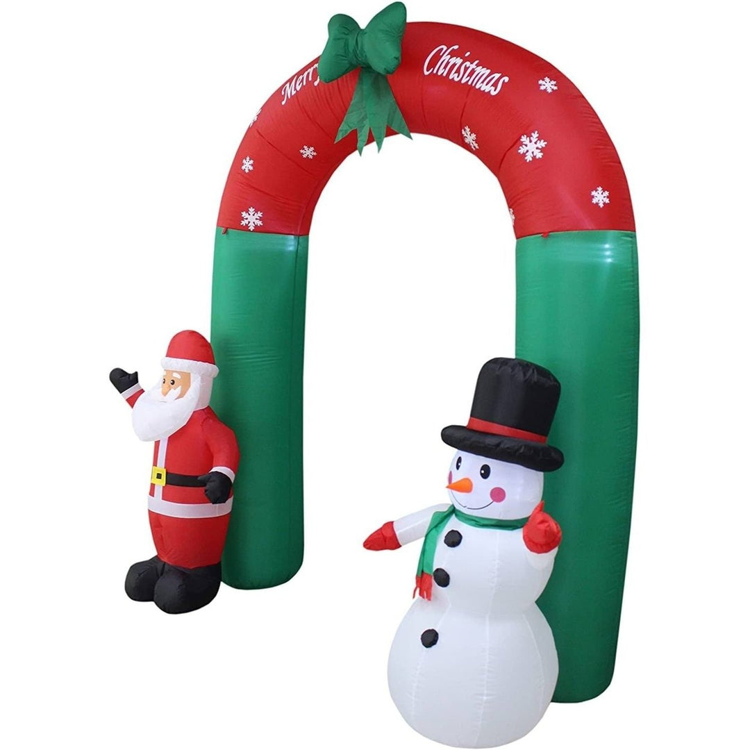 8 Foot Tall Lighted Christmas Inflatable Santa Claus and Snowman Archway Image 3