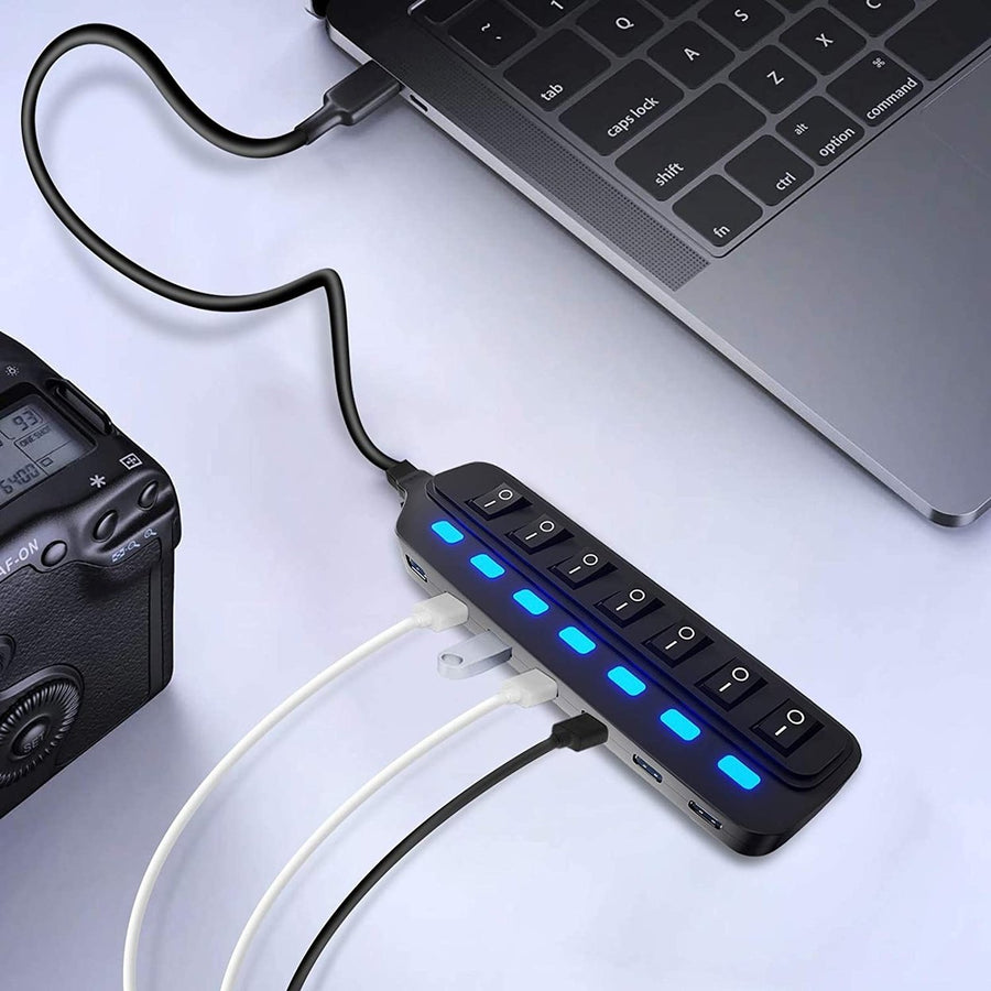 7 Port USB Data Hub 3.0 with Individual On/Off Switches and Lights Image 1