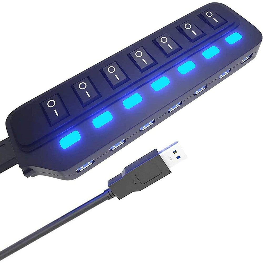 7 Port USB Data Hub 3.0 with Individual On/Off Switches and Lights Image 2