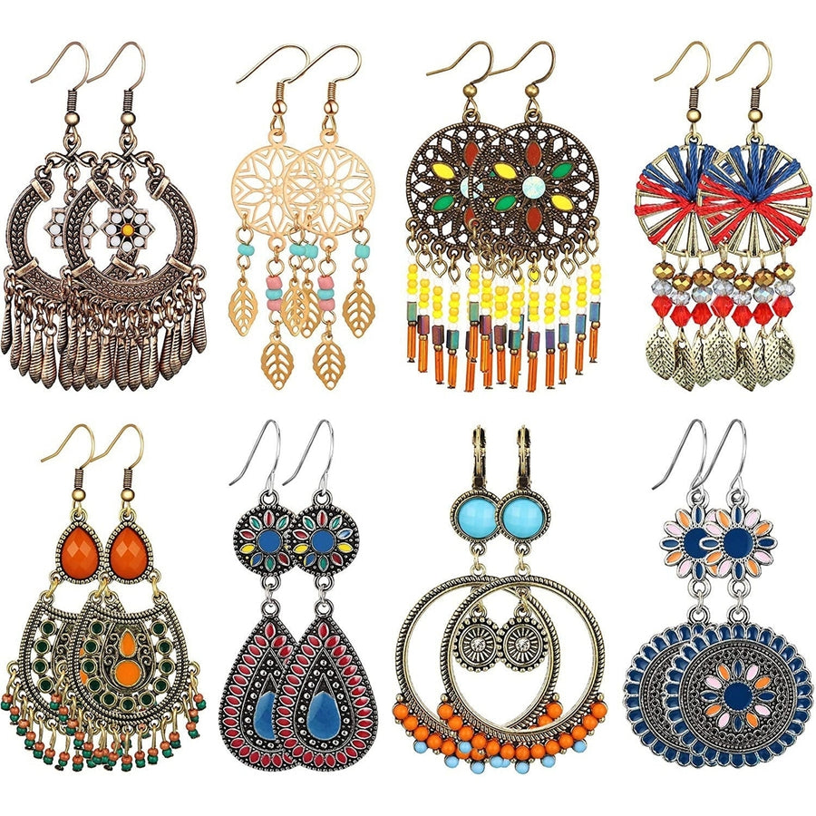 8-Pairs: Bohemian Hollow Retro Dangle Earrings Image 1