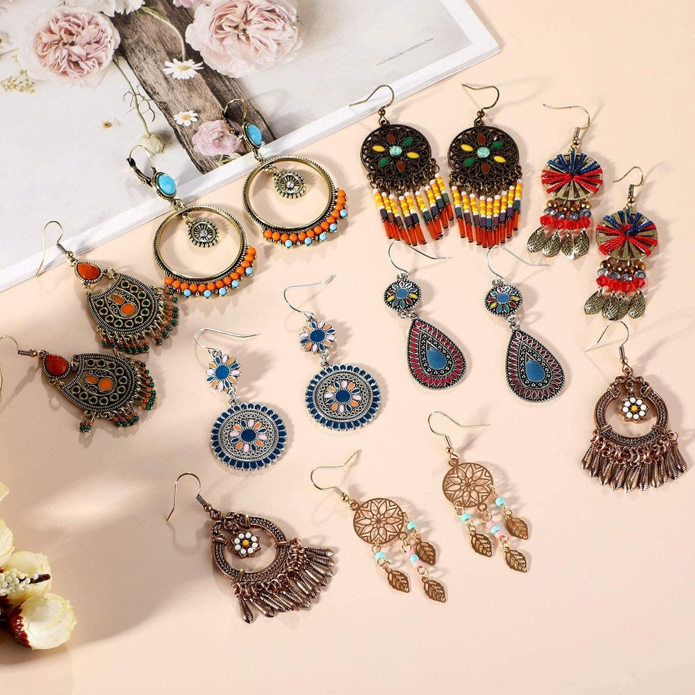 8-Pairs: Bohemian Hollow Retro Dangle Earrings Image 2