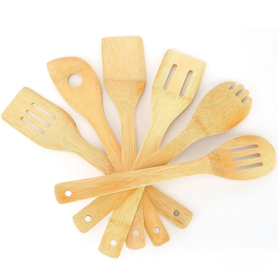 6-Pieces: Cooking Utensil Bamboo Wooden Spoons Image 1