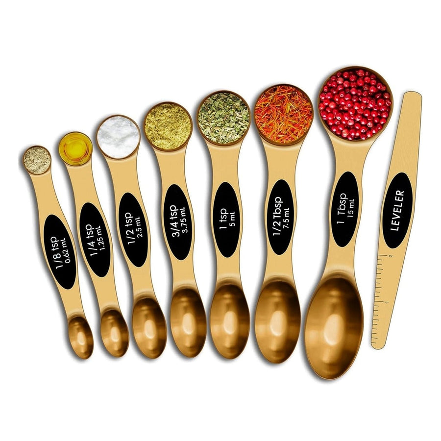 8-Piece: Double Sided Stackable Copper Magnetic Measuring Spoons Set with Leveler Image 1