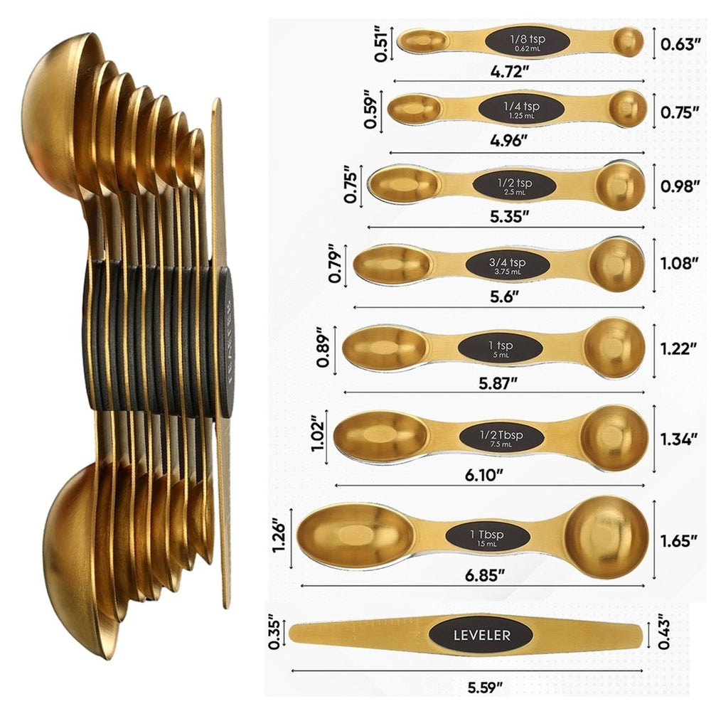 8-Piece: Double Sided Stackable Copper Magnetic Measuring Spoons Set with Leveler Image 2