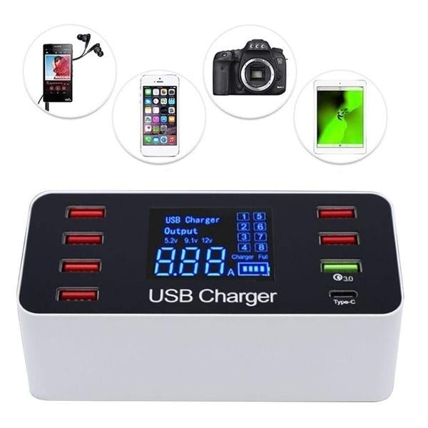 8A40W Charger Adapter Type C Hubs Quick Charge 3.0 USB Multi Port USB Charger Dock Station LCD Display with Smart Image 1