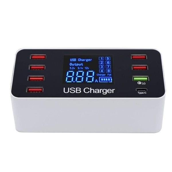 8A40W Charger Adapter Type C Hubs Quick Charge 3.0 USB Multi Port USB Charger Dock Station LCD Display with Smart Image 2