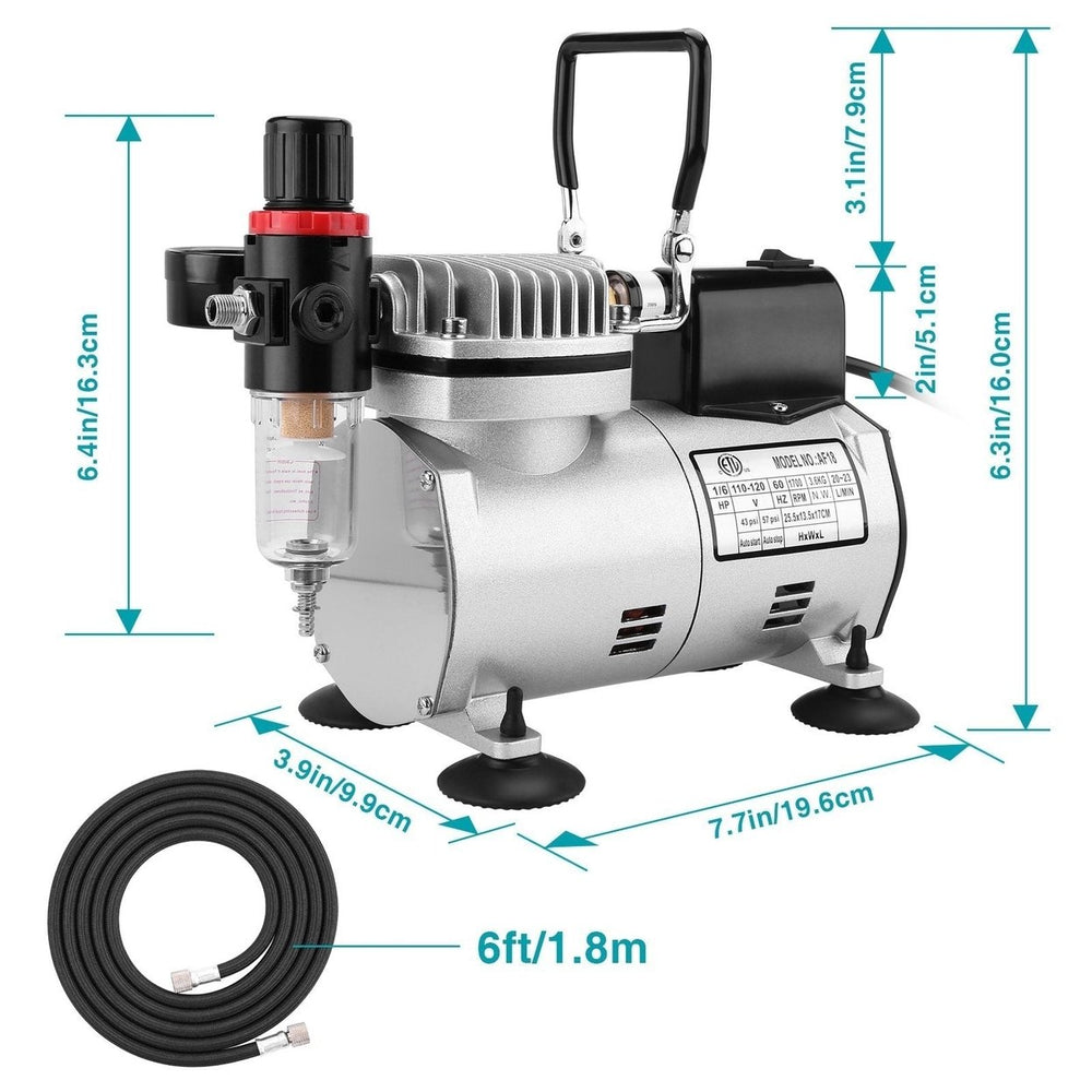 Airbrush Compressor Kit with 6ft Air Hose and Airbrush Holder Image 2