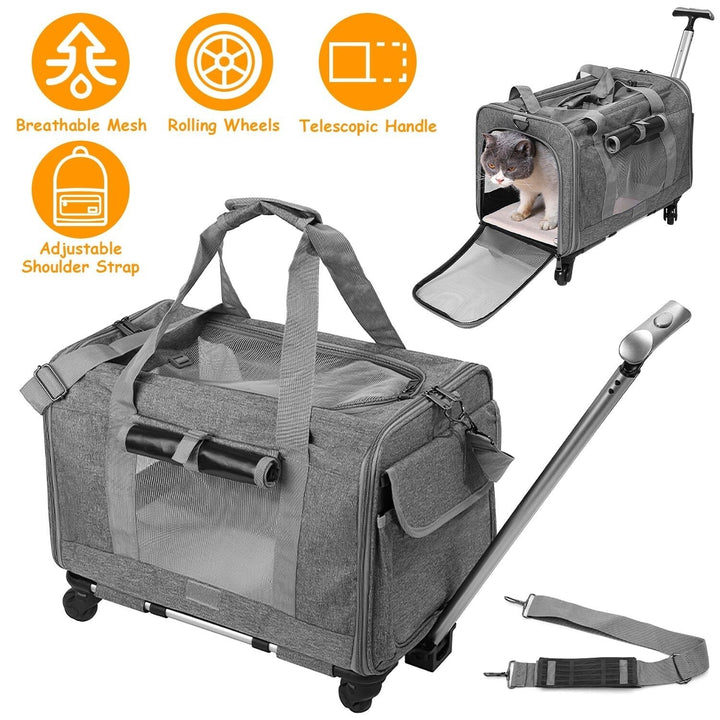 Airline Approved Rolling Pet Carrier with Telescopic Handle Shoulder Strap Image 7