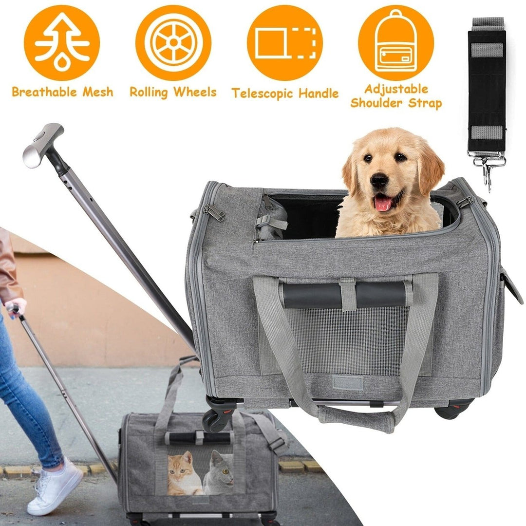 Airline Approved Rolling Pet Carrier with Telescopic Handle Shoulder Strap Image 8