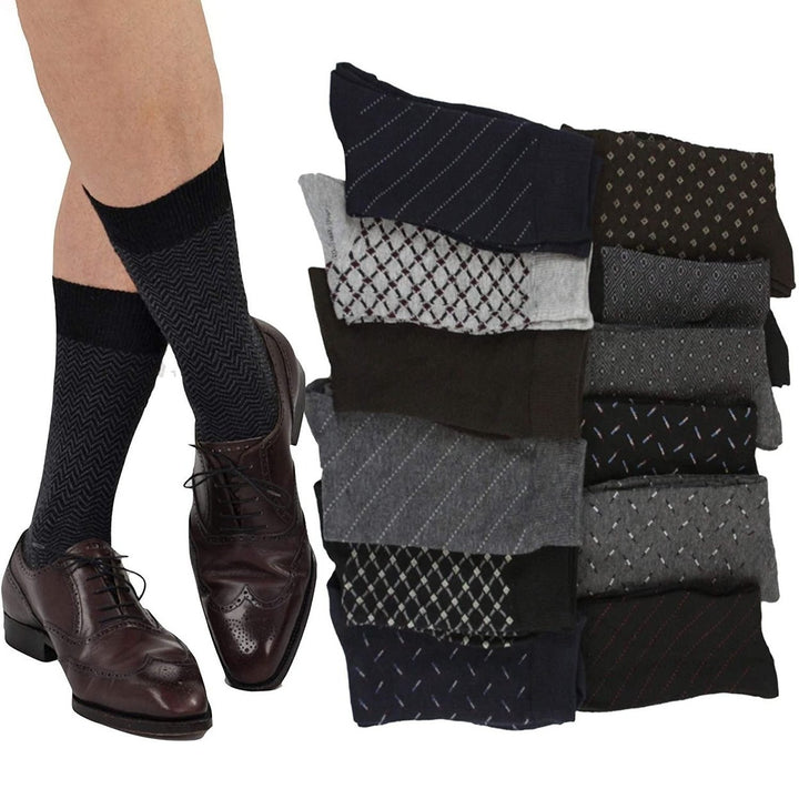 6-Pair: Classic Cotton Stretch Elastic Dress Socks Assorted Image 1