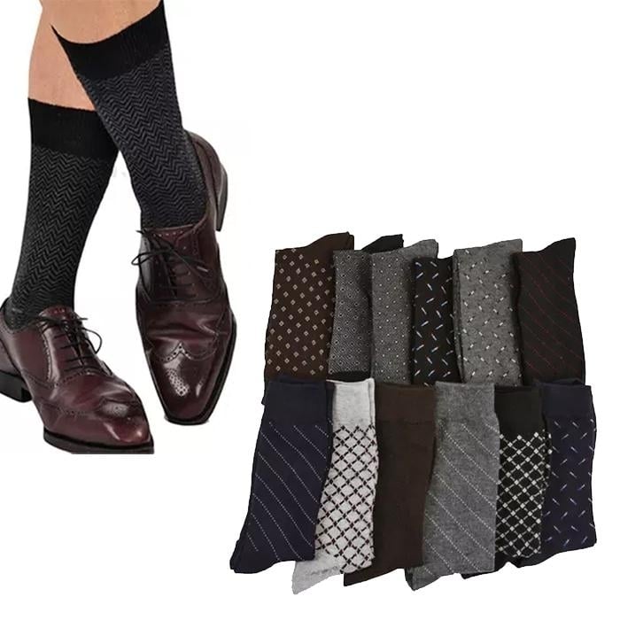 6-Pairs: Mens Classic Patterned Dress Socks Image 1