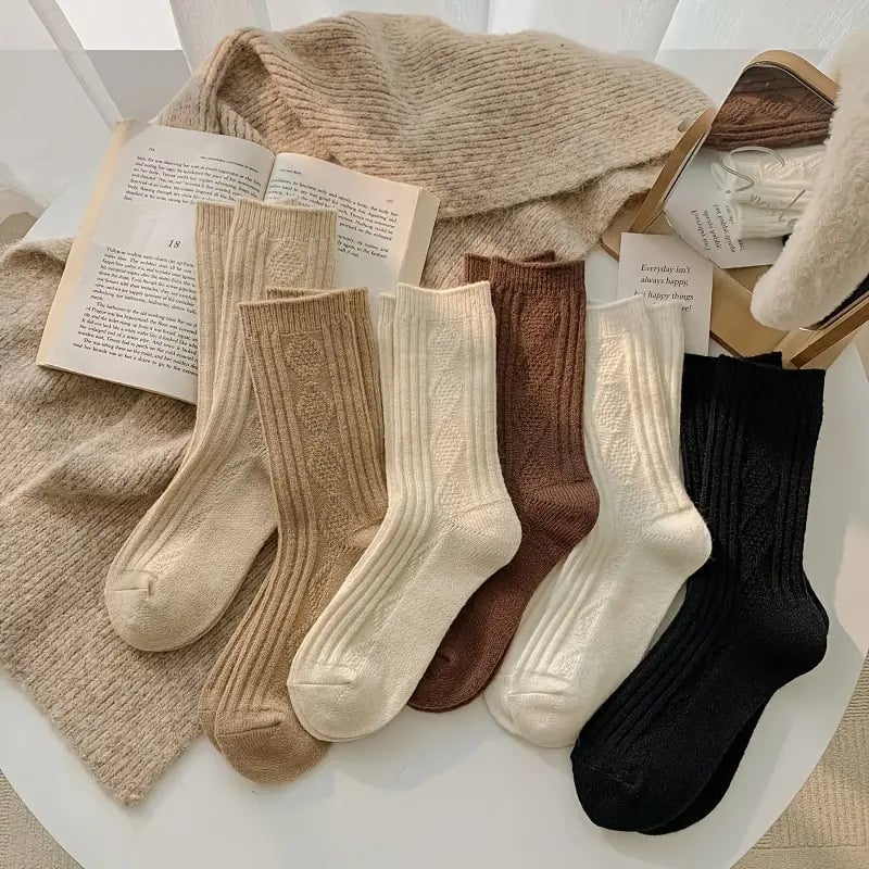 6-Pairs: Thick and Warm Cream Color Sock Image 1